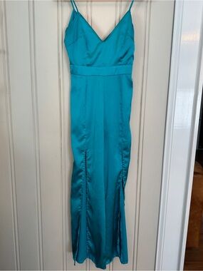 Teal Silky Nasty Gal jumpsuit size 4 leg slits